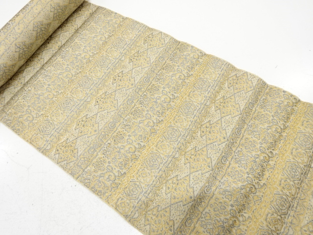 JAPANESE KIMONO / ANTIQUE BOLT FOR HASSUN OBI / WOVEN STRIPE & FLORAL SARASA